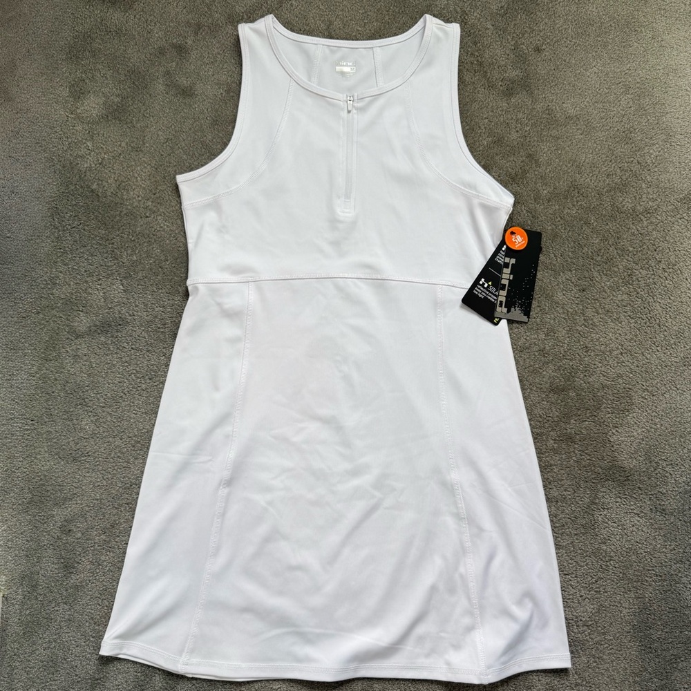 Tennis Dress UPF 50 Sun Protection White Athletic Zip-Front